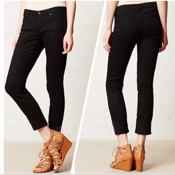 Ag Adriano Goldschmied Denim - AG The Stevie Cuff Black Slim Cuffed Jean Sz 25